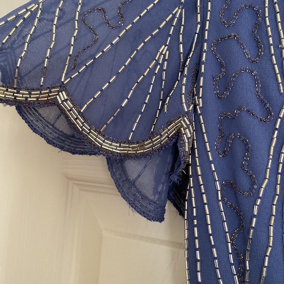 ASOS beaded vintage style tulle dress scallop edge design blue and silver sz 4 - Picture 9 of 14